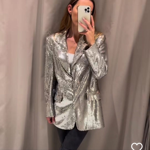 Zara 2pcs Shoulder pad sequin blazer + pants set - Picture 9 of 15